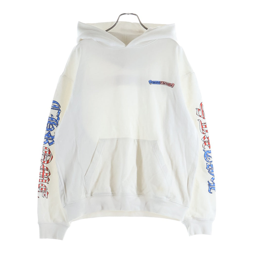 CHROME HEARTS(クロムハーツ) American Flag Back Scroll Logo Label Pullover Sweatshirt 星条旗 アメリカンフラッグ プルオーバーパーカー フーディー ホワイト