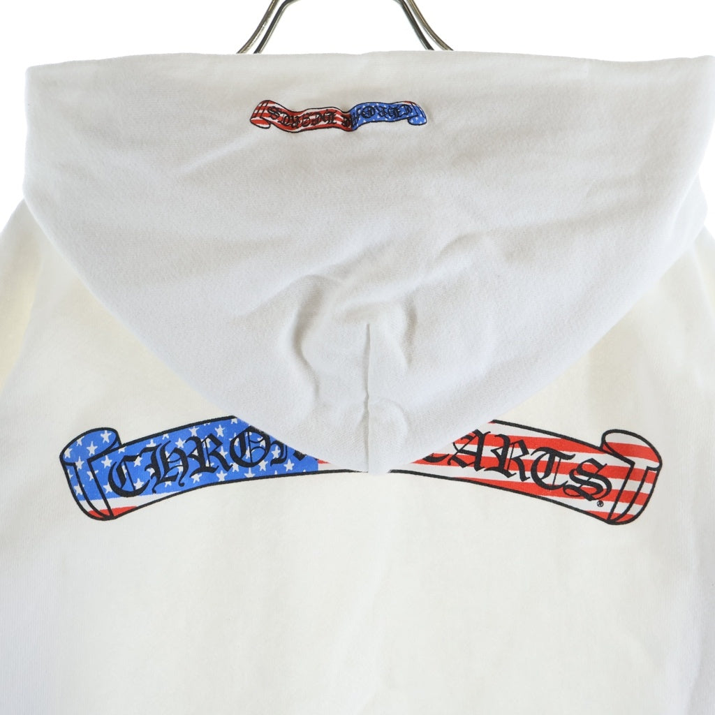 CHROME HEARTS(クロムハーツ) American Flag Back Scroll Logo Label Pullover Sweatshirt 星条旗 アメリカンフラッグ プルオーバーパーカー フーディー ホワイト