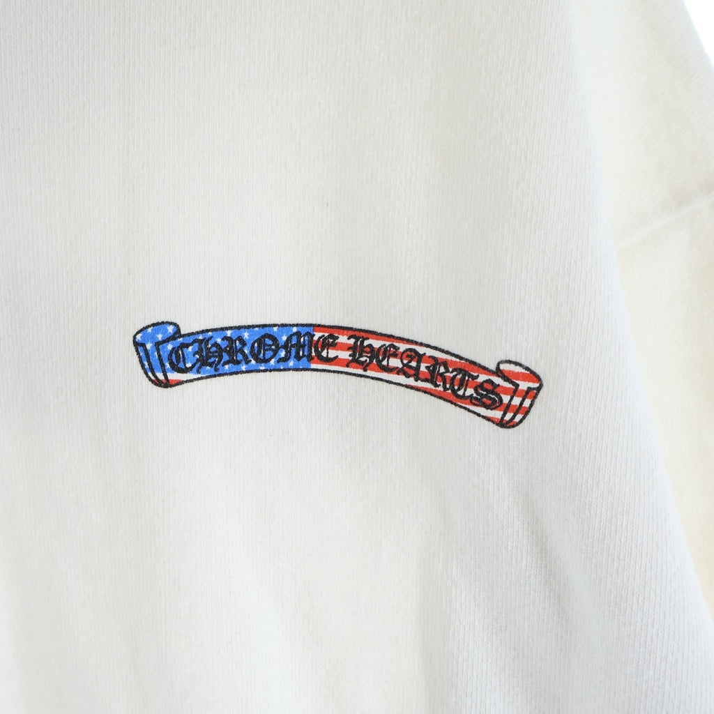 CHROME HEARTS(クロムハーツ) American Flag Back Scroll Logo Label Pullover Sweatshirt 星条旗 アメリカンフラッグ プルオーバーパーカー フーディー ホワイト