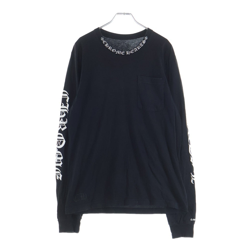 CHROME HEARTS(クロムハーツ) CH LS NECK LOGO ネックロゴプリント 袖ロゴ 長袖Tシャツ ロングスリーブカットソー ブラック