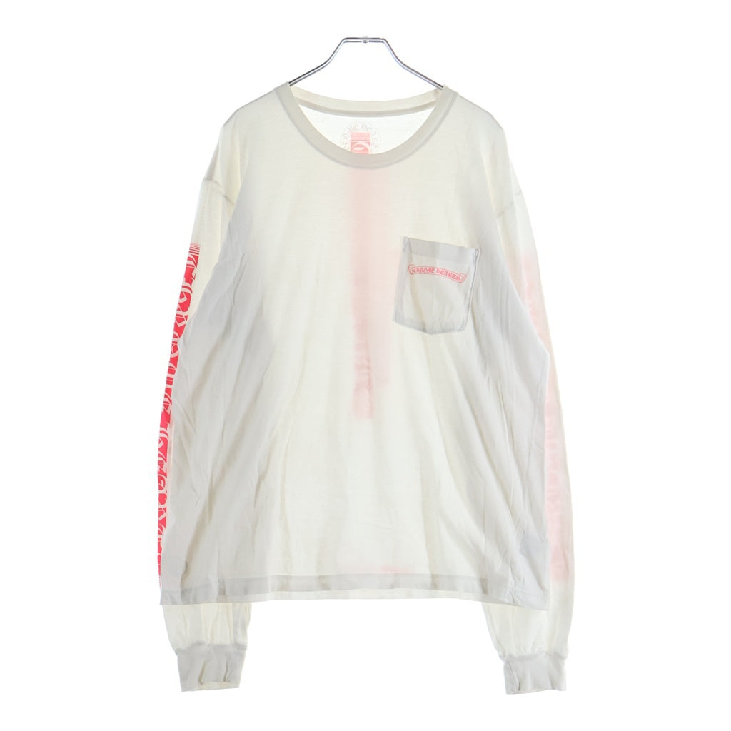 CHROME HEARTS(クロムハーツ) Neon Pink Stripe Logo ストライプロゴ プリント 長袖Tシャツ カットソー ホワイト/ピンク