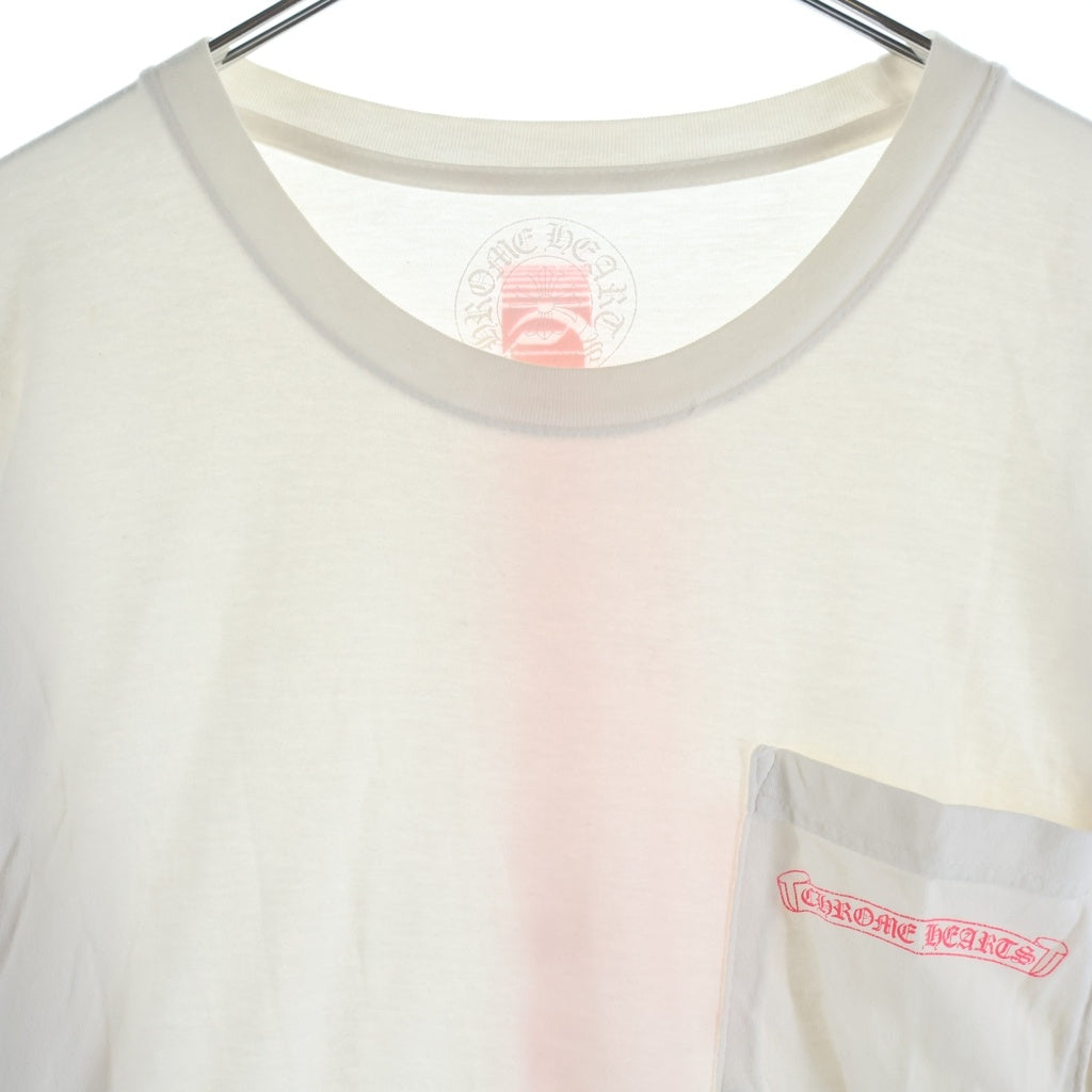 CHROME HEARTS(クロムハーツ) Neon Pink Stripe Logo ストライプロゴ プリント 長袖Tシャツ カットソー ホワイト/ピンク