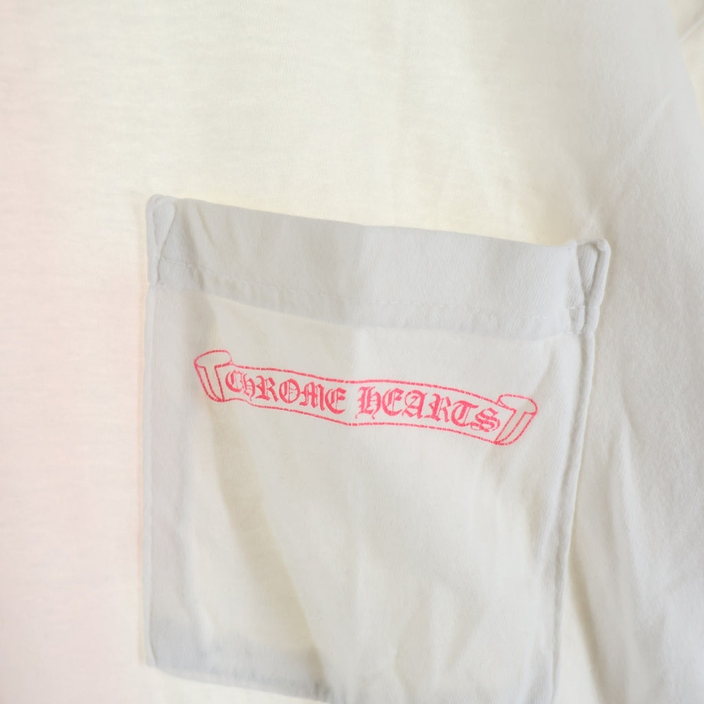 CHROME HEARTS(クロムハーツ) Neon Pink Stripe Logo ストライプロゴ プリント 長袖Tシャツ カットソー ホワイト/ピンク