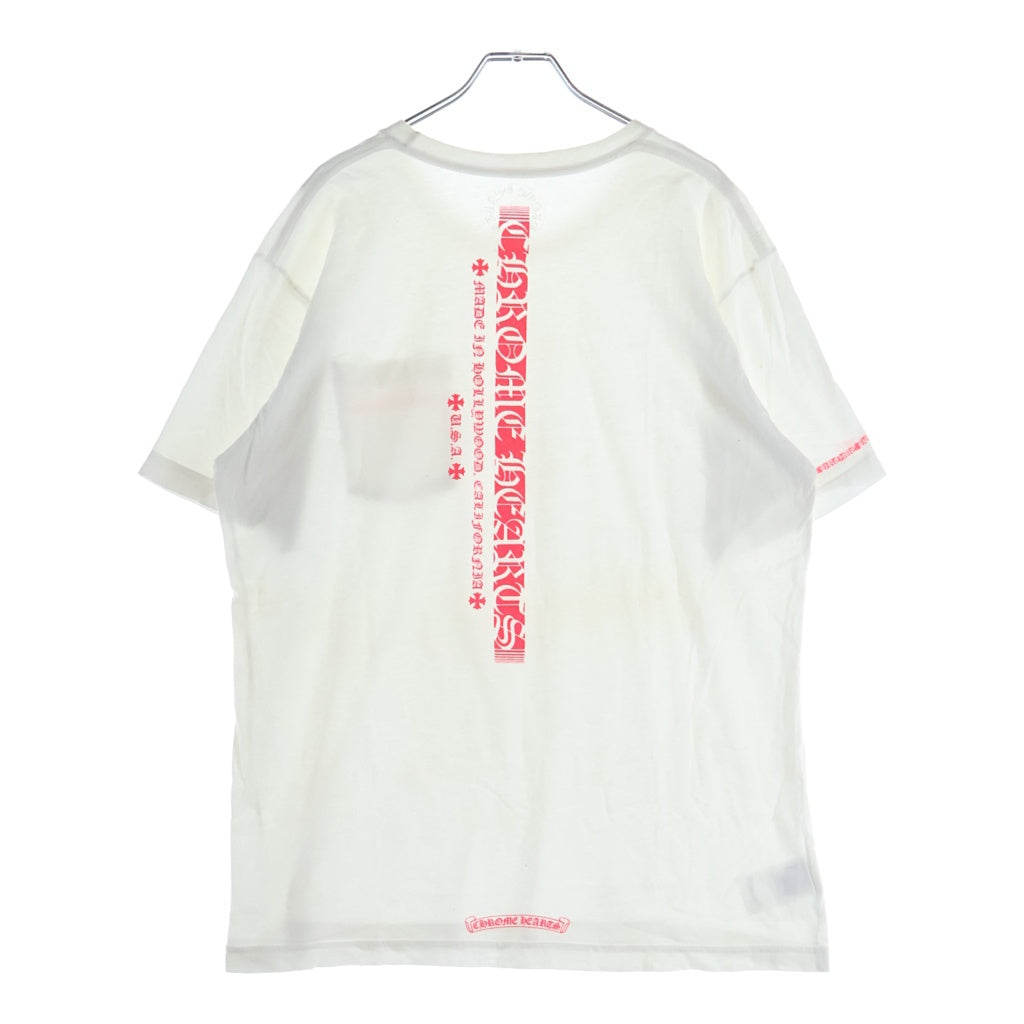 CHROME HEARTS(クロムハーツ) Neon Pink Stripe Logo ストライプロゴ プリント 半袖Tシャツ カットソー ホワイト/ピンク