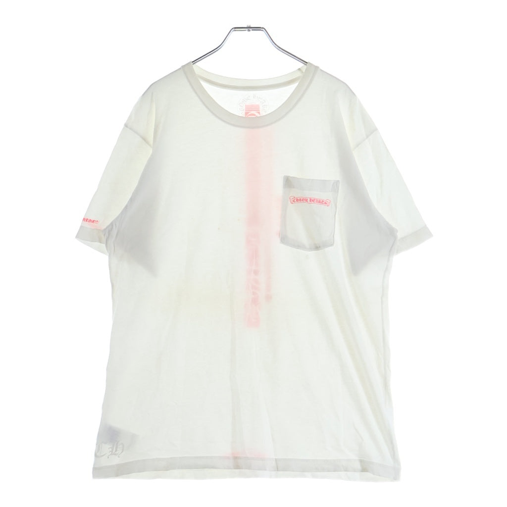 CHROME HEARTS(クロムハーツ) Neon Pink Stripe Logo ストライプロゴ プリント 半袖Tシャツ カットソー ホワイト/ピンク