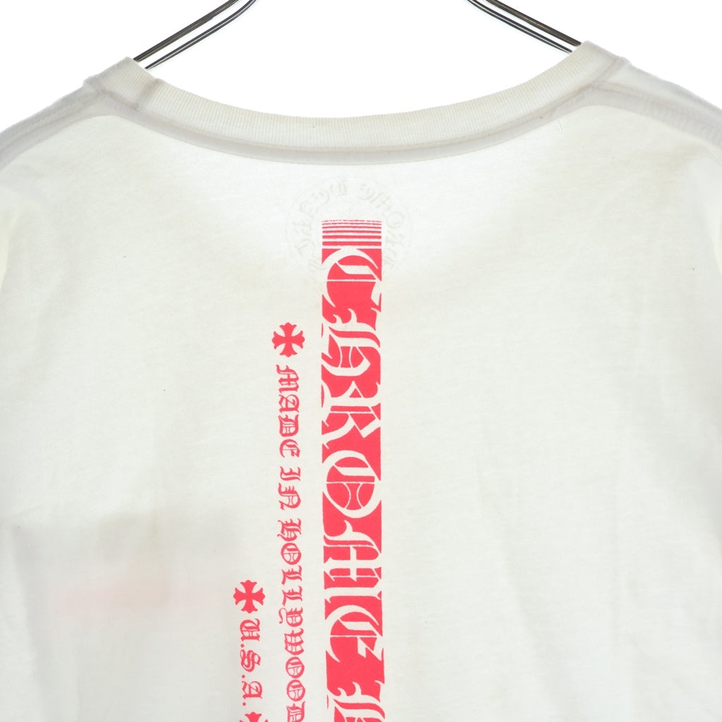 CHROME HEARTS(クロムハーツ) Neon Pink Stripe Logo ストライプロゴ プリント 半袖Tシャツ カットソー ホワイト/ピンク