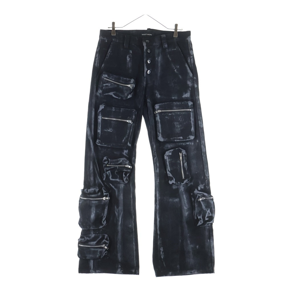 NO BRAND(ノーブランド) KRAFTWORK BK FLARED CARGO PANTS クラフトワーク フレアカーゴパンツ ウォッシュ加工 ブラック