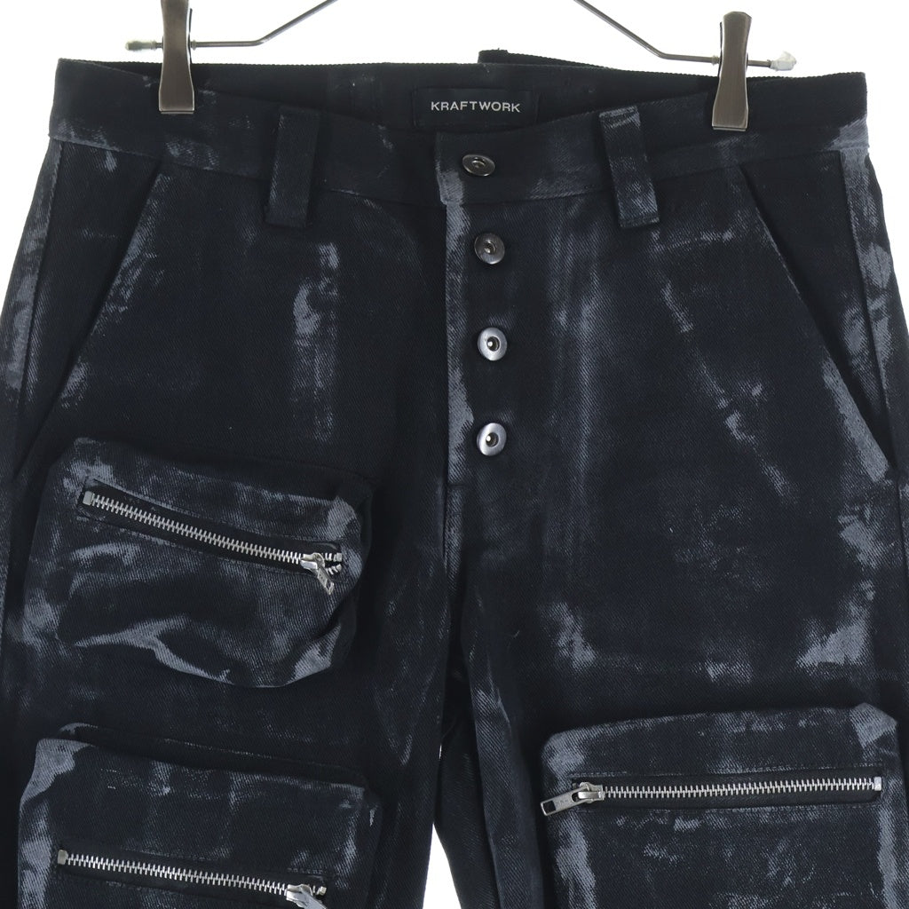 NO BRAND(ノーブランド) KRAFTWORK BK FLARED CARGO PANTS クラフトワーク フレアカーゴパンツ ウォッシュ加工 ブラック