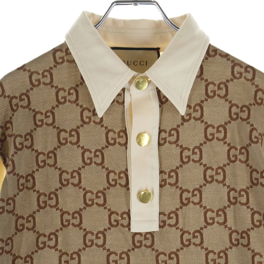 GUCCI(グッチ) GG Logo Cotton Polo Shirt GGロゴ コットン 半袖ポロシャツ ブラウン 682015 XJD1F
