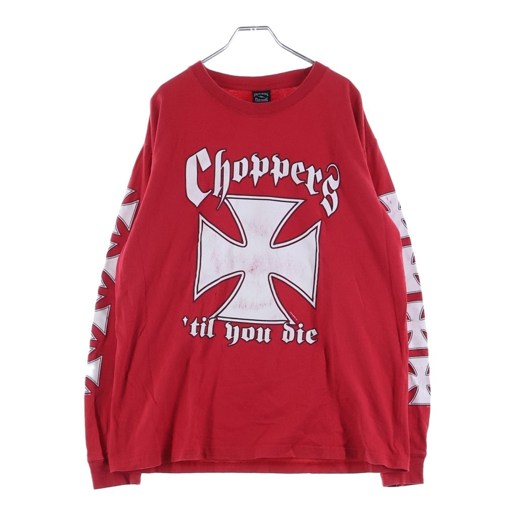 VINTAGE(ヴィンテージ) 00s WEST COAST CHOPPERS ウエストコーストチョッパーズ アイアンクロス プリント長袖Tシャツカットソー レッド