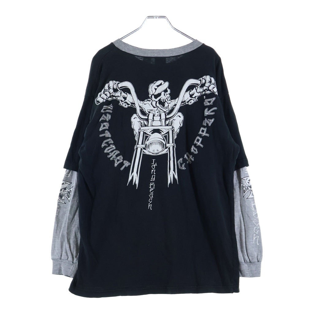 VINTAGE(ヴィンテージ) 00s WEST COAST CHOPPERS ウエストコーストチョッパーズ スカルアイアンクロス レイヤード 長袖Tシャツカットソー ブラック