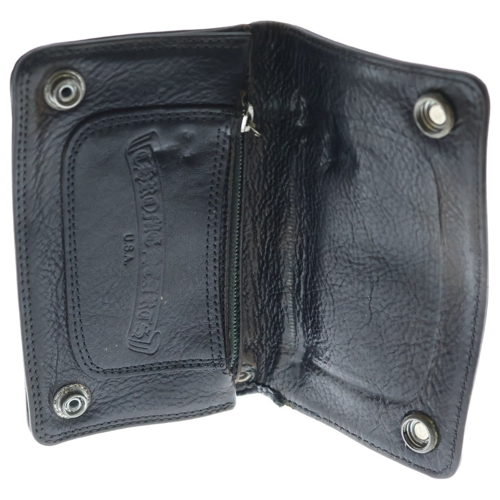 CHROME HEARTS(クロムハーツ) 1ZIP BS FLEUR BUTTON WALLET 1ジップ BSフレアボタン 二つ折り財布 レザーウォレット ブラック/シルバー