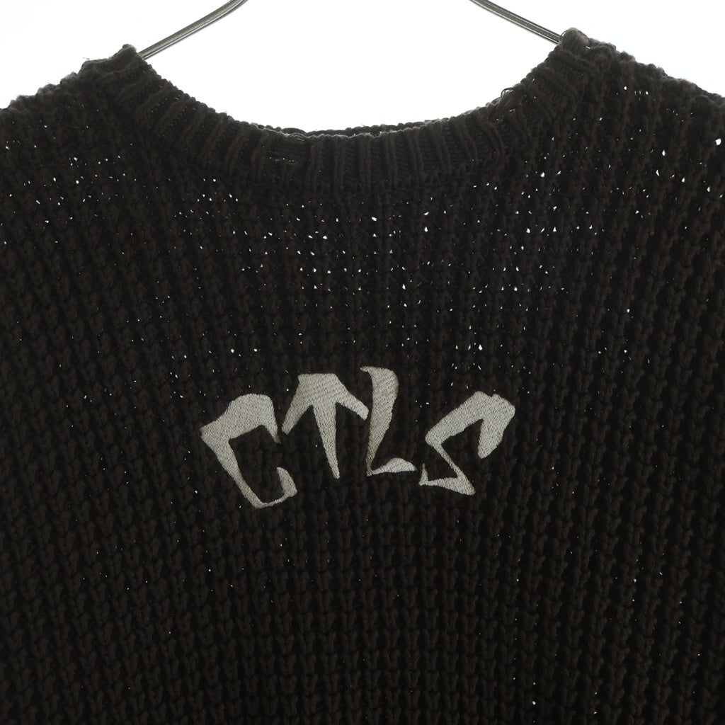 cvtvlist(カタリスト) 23AW クラッシュ加工 刺繍ロゴ オーバーサイズ ニットセーター ブラウン 2301100202