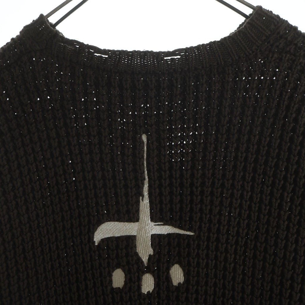 cvtvlist(カタリスト) 23AW クラッシュ加工 刺繍ロゴ オーバーサイズ ニットセーター ブラウン 2301100202