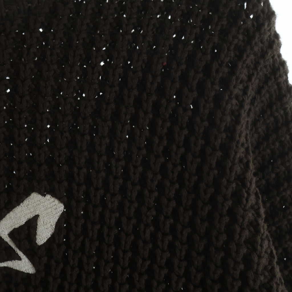 cvtvlist(カタリスト) 23AW クラッシュ加工 刺繍ロゴ オーバーサイズ ニットセーター ブラウン 2301100202