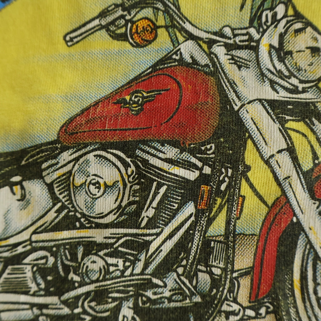 HARLEY DAVIDSON(ハーレーダビッドソン) 00s 袖ファイヤーフレイム プリント 長袖Tシャツカットソー イエロー