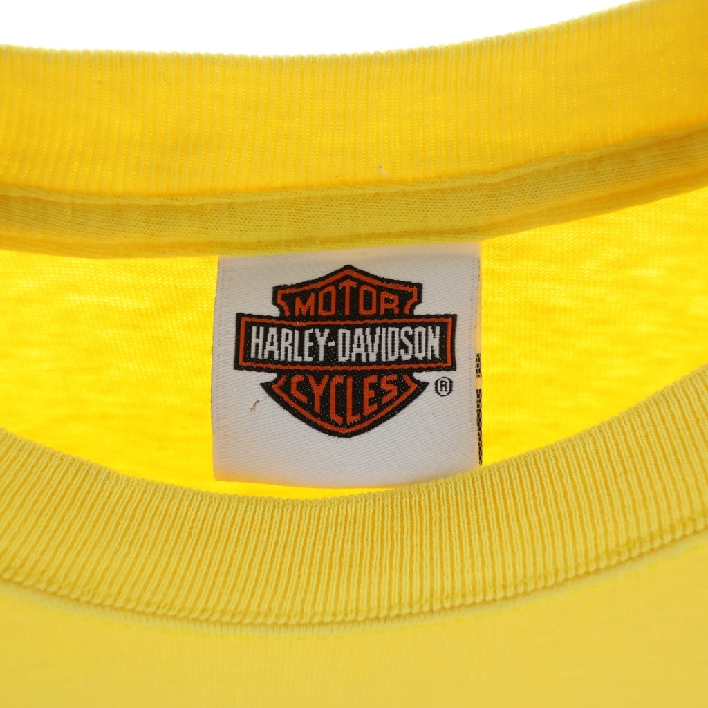 HARLEY DAVIDSON(ハーレーダビッドソン) 00s 袖ファイヤーフレイム プリント 長袖Tシャツカットソー イエロー