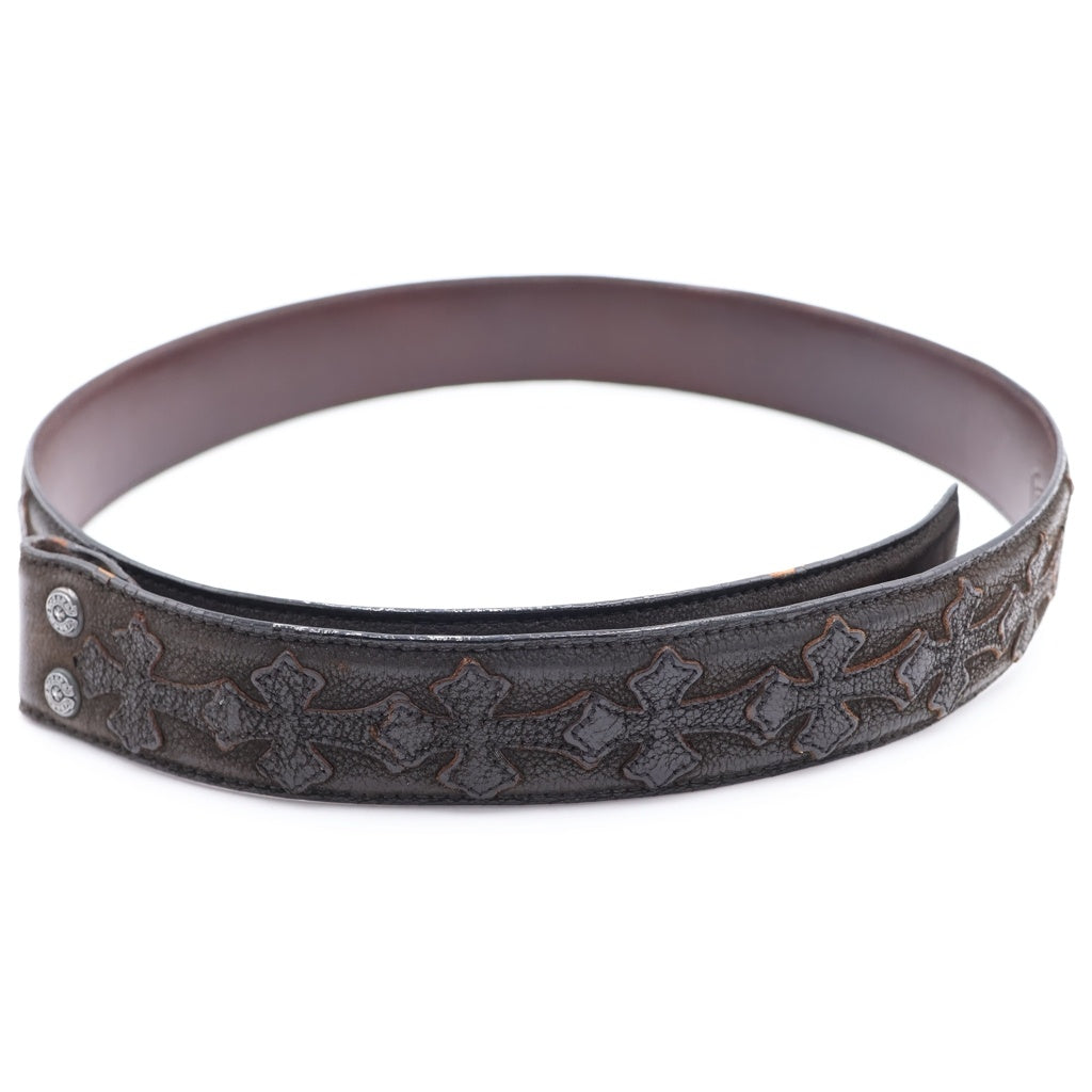 CHROME HEARTS(クロムハーツ) 1.5 STRAP CEMETERY 1.5inch セメタリークロスパッチ レザーベルト ブラック/ブラウン