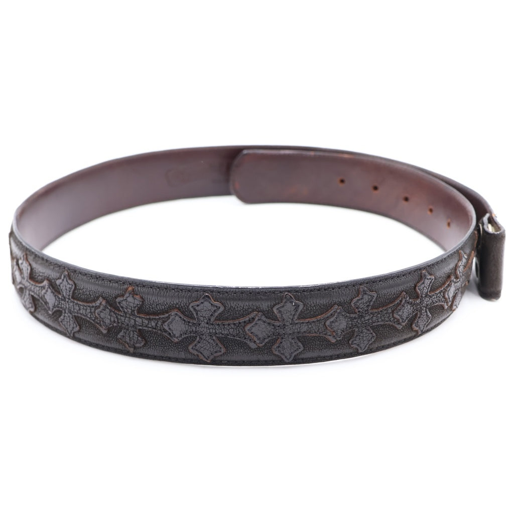 CHROME HEARTS(クロムハーツ) 1.5 STRAP CEMETERY 1.5inch セメタリークロスパッチ レザーベルト ブラック/ブラウン