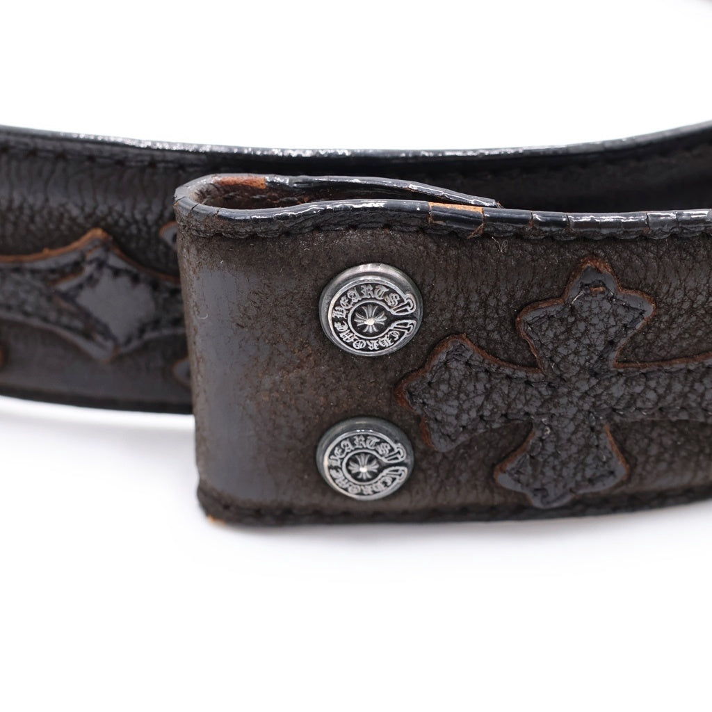 CHROME HEARTS(クロムハーツ) 1.5 STRAP CEMETERY 1.5inch セメタリークロスパッチ レザーベルト ブラック/ブラウン