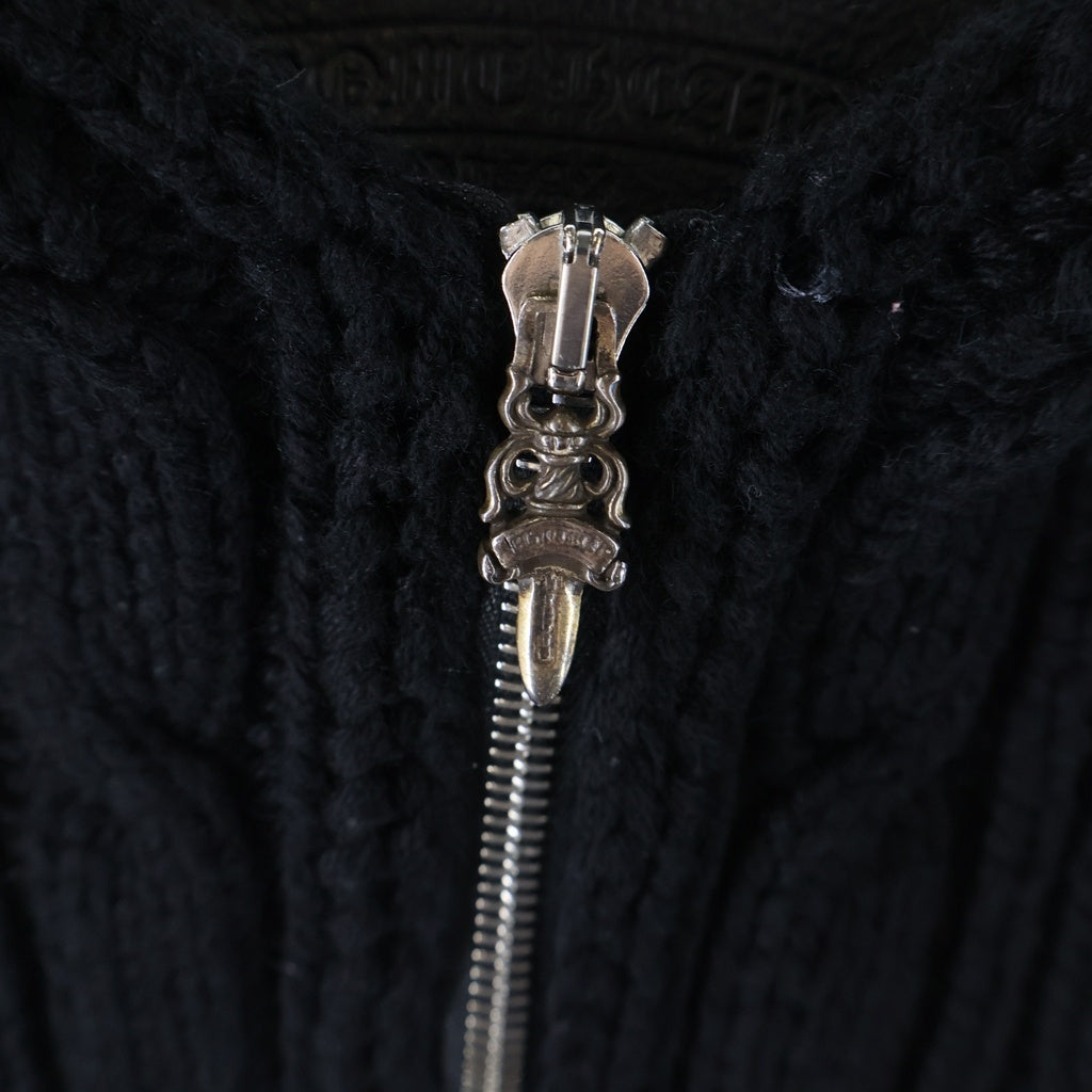 CHROME HEARTS(クロムハーツ) ジップアップニットベスト フード付き ブラック/シルバー レディース