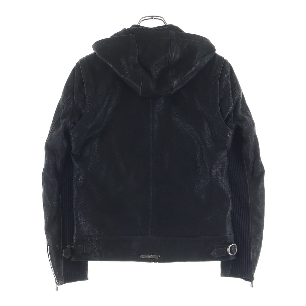 CHROME HEARTS(クロムハーツ) LEATHER HOODED JACKET デストロイレザー フード付きジャケット ブラック -