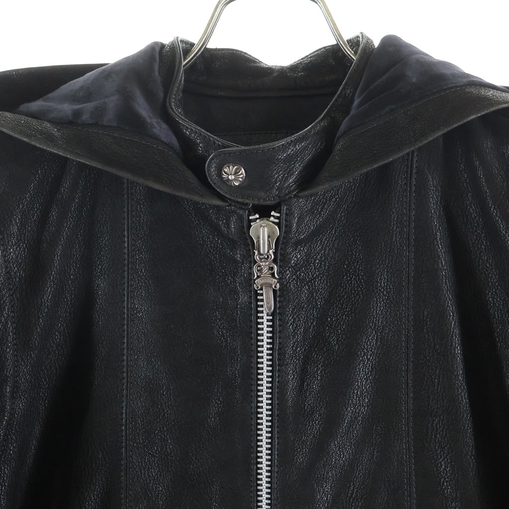 CHROME HEARTS(クロムハーツ) LEATHER HOODED JACKET デストロイレザー フード付きジャケット ブラック -