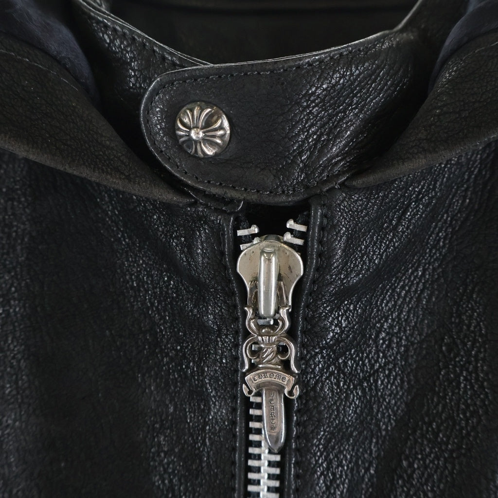 CHROME HEARTS(クロムハーツ) LEATHER HOODED JACKET デストロイレザー フード付きジャケット ブラック -