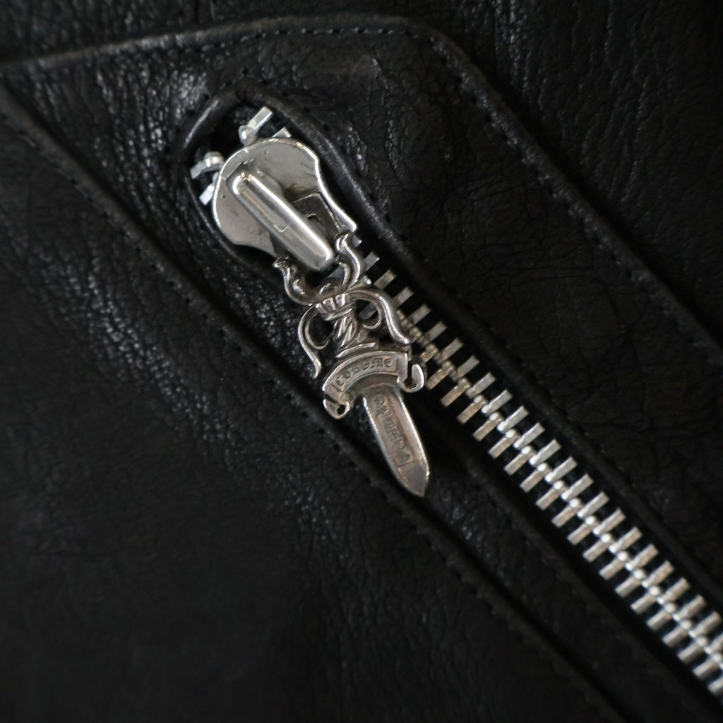 CHROME HEARTS(クロムハーツ) LEATHER HOODED JACKET デストロイレザー フード付きジャケット ブラック -