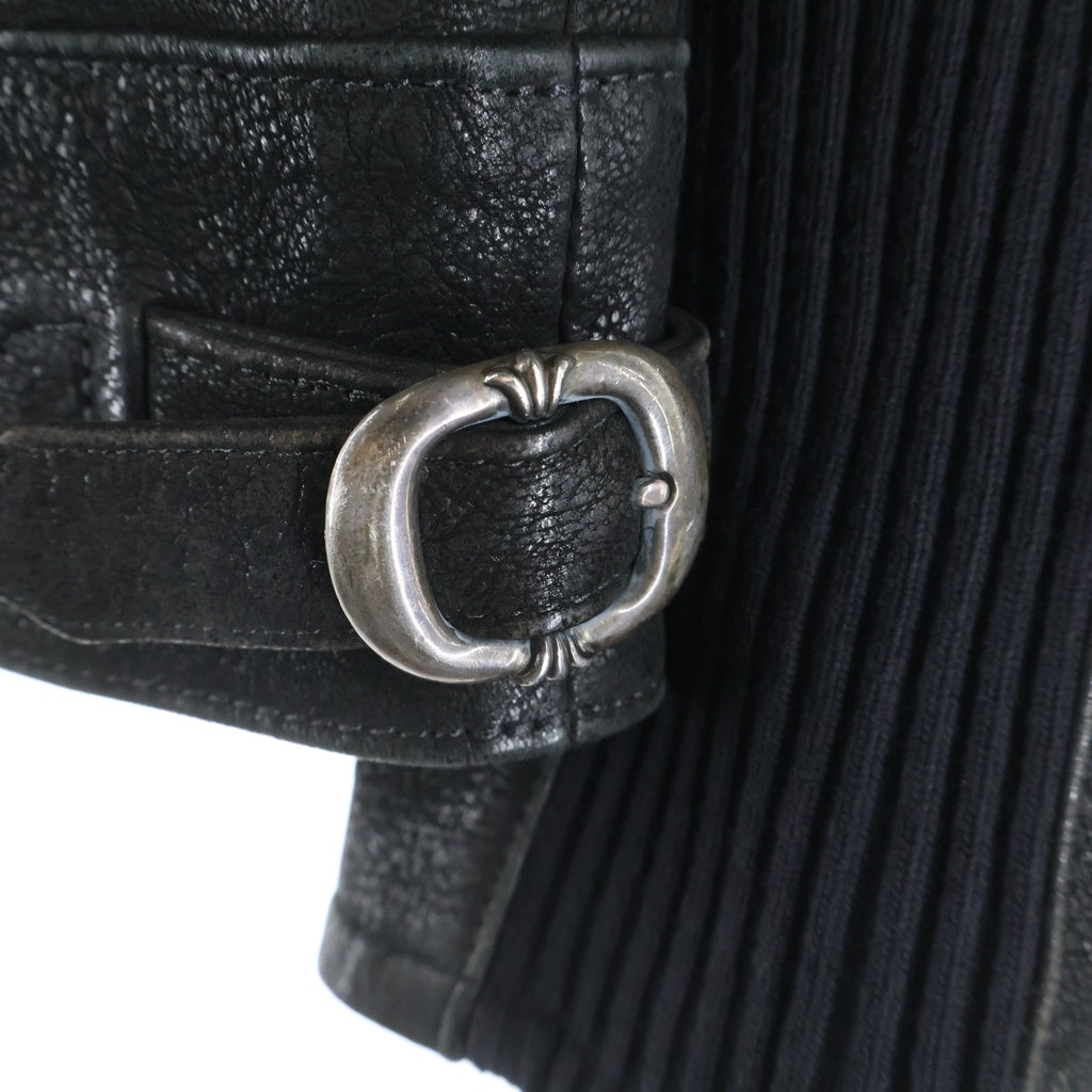 CHROME HEARTS(クロムハーツ) LEATHER HOODED JACKET デストロイレザー フード付きジャケット ブラック -