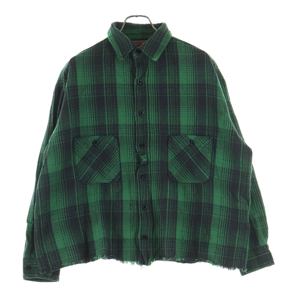 SAINT MICHAEL(セントマイケル) FRNL CHECK SHIRT カットオフ加工 フランネルシャツ グリーン SM-YS8-0000-024