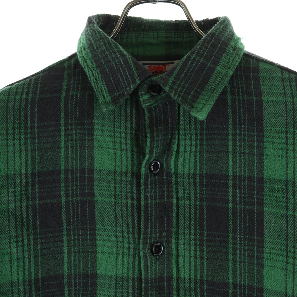 SAINT MICHAEL(セントマイケル) FRNL CHECK SHIRT カットオフ加工 フランネルシャツ グリーン SM-YS8-0000-024