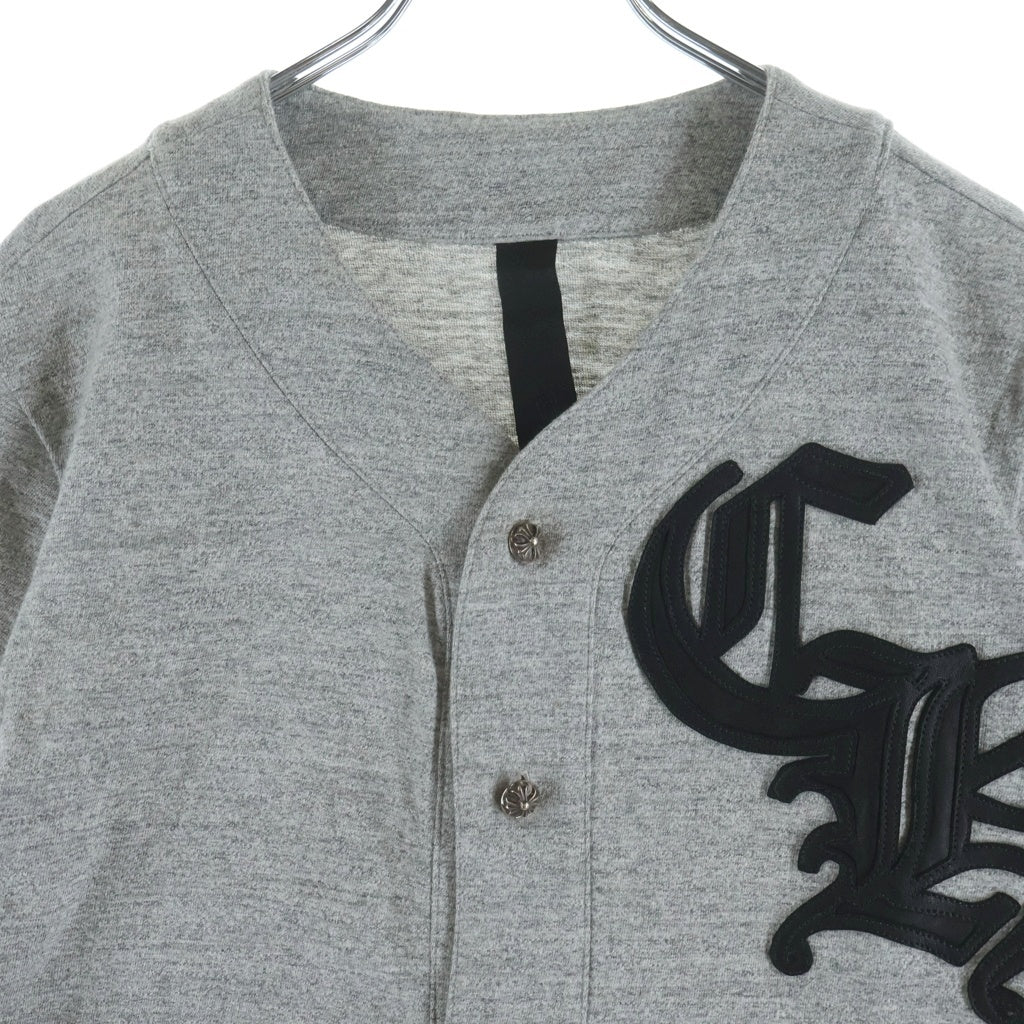 CHROME HEARTS(クロムハーツ) クロスボールボタンCHレザー付ベースボール半袖シャツ グレー