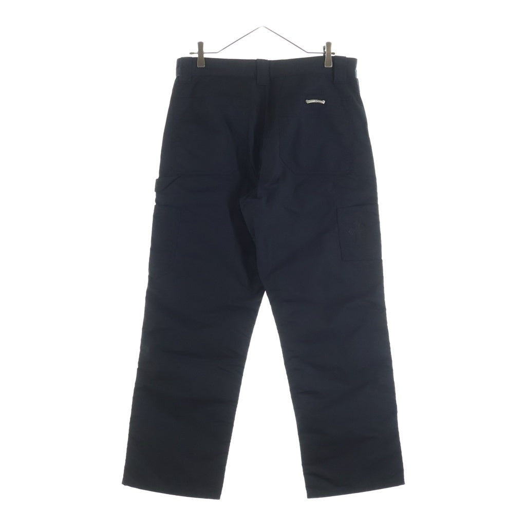 CHROME HEARTS(クロムハーツ) CARPENTER DOUBLE KNEE クロスパッチ付きレザー切替ナイロンカーペンターロングパンツ ブラック -