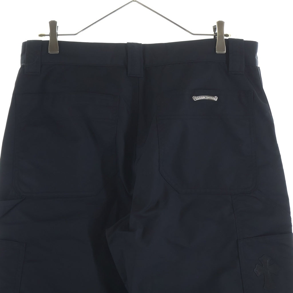 CHROME HEARTS(クロムハーツ) CARPENTER DOUBLE KNEE クロスパッチ付きレザー切替ナイロンカーペンターロングパンツ ブラック -