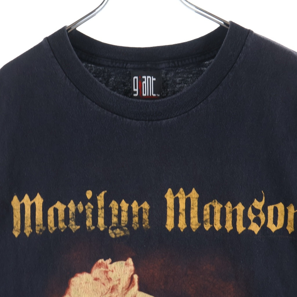 VINTAGE(ヴィンテージ) 90S MARILYN MANSON 2001 HOLYWOOD FLOWER スリーブカット 両面プリントTシャツ ブラック