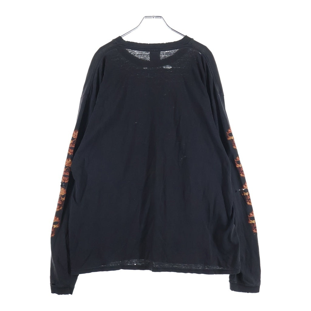 VINTAGE(ヴィンテージ) 00s SKULL FLAME LOGO L/S TEE スカルフレーム プリント 長袖Tシャツカットソー ブラック -
