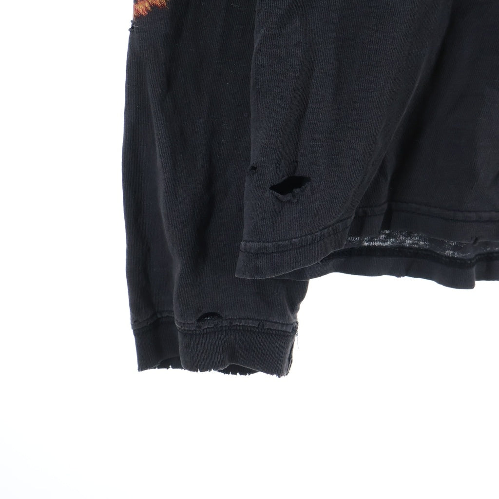 VINTAGE(ヴィンテージ) 00s SKULL FLAME LOGO L/S TEE スカルフレーム プリント 長袖Tシャツカットソー ブラック -