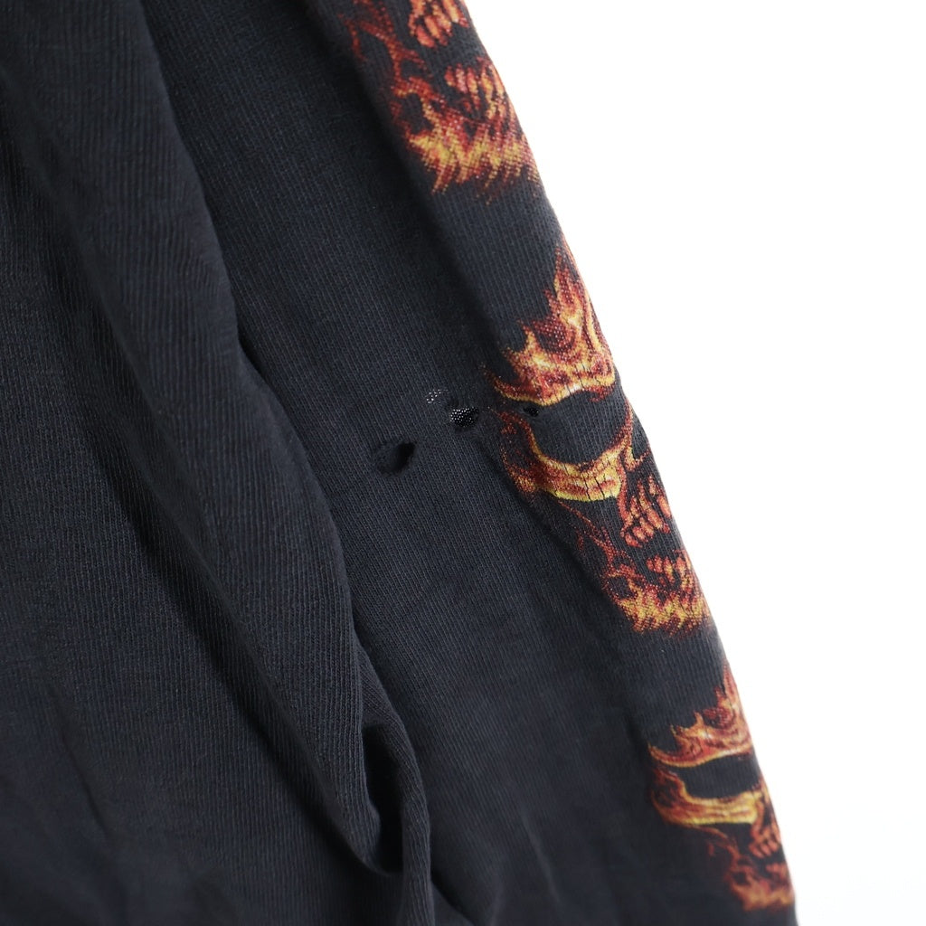 VINTAGE(ヴィンテージ) 00s SKULL FLAME LOGO L/S TEE スカルフレーム プリント 長袖Tシャツカットソー ブラック -