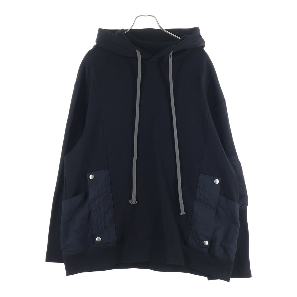 A.F ARTEFACT(エーエフアーティファクト) Nylon Combi Sweat Hoodie ナイロン切替 プルオーバーパーカー ブラック 410822118