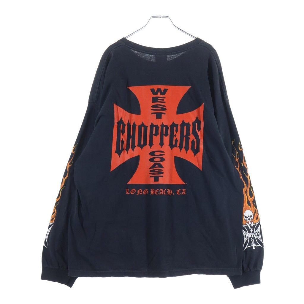 VINTAGE(ヴィンテージ) WEST COAST CHOPPERS FLAMING ARM SKULL L/S TEE ウェストコーストチョッパーズ スカルフレイム 長袖Tシャツカットソー ブラック -