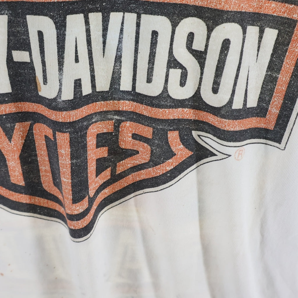 VINTAGE(ヴィンテージ) 90s HARLEY DAVIDSON FLAMES L/S TEE ハーレーダビットソン レイムス 袖ファイヤー 長袖Tシャツ ホワイト -