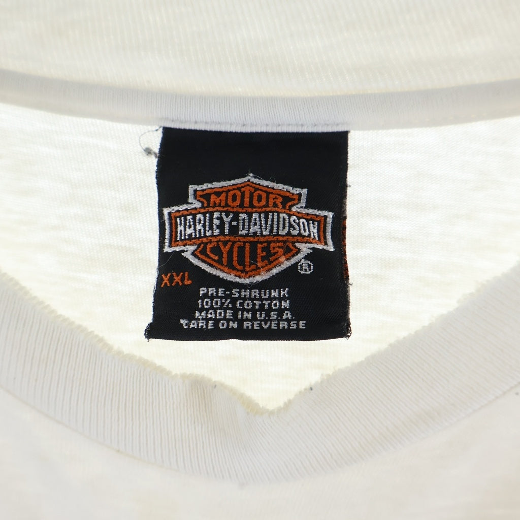 VINTAGE(ヴィンテージ) 90s HARLEY DAVIDSON FLAMES L/S TEE ハーレーダビットソン レイムス 袖ファイヤー 長袖Tシャツ ホワイト -