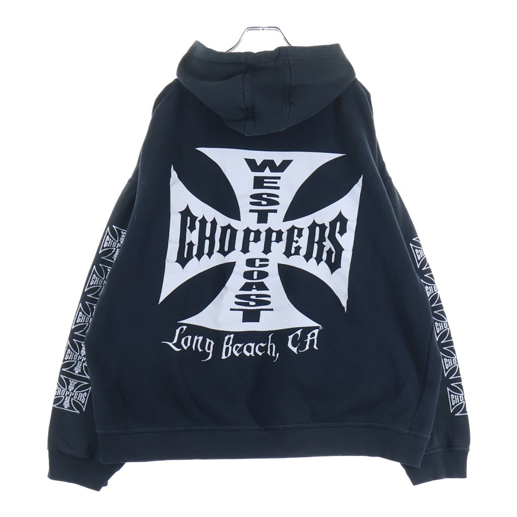 VINTAGE(ヴィンテージ) 90s West Coast Choppers アイアンクロスプリント プルオーバーパーカー ブラック -