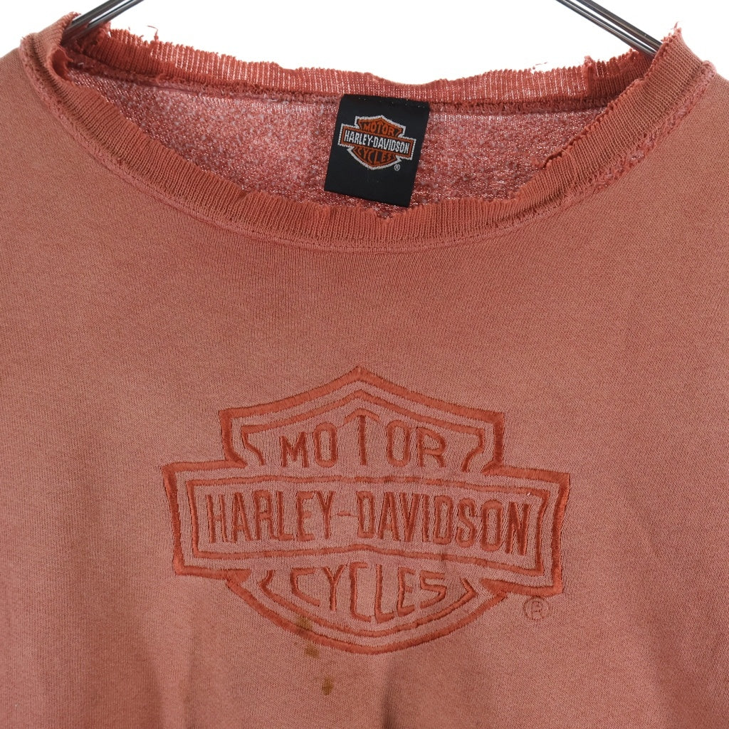 HARLEY DAVIDSON(ハーレーダビッドソン) 90s エンブレム刺繍 フェードボロスウェット オレンジ -