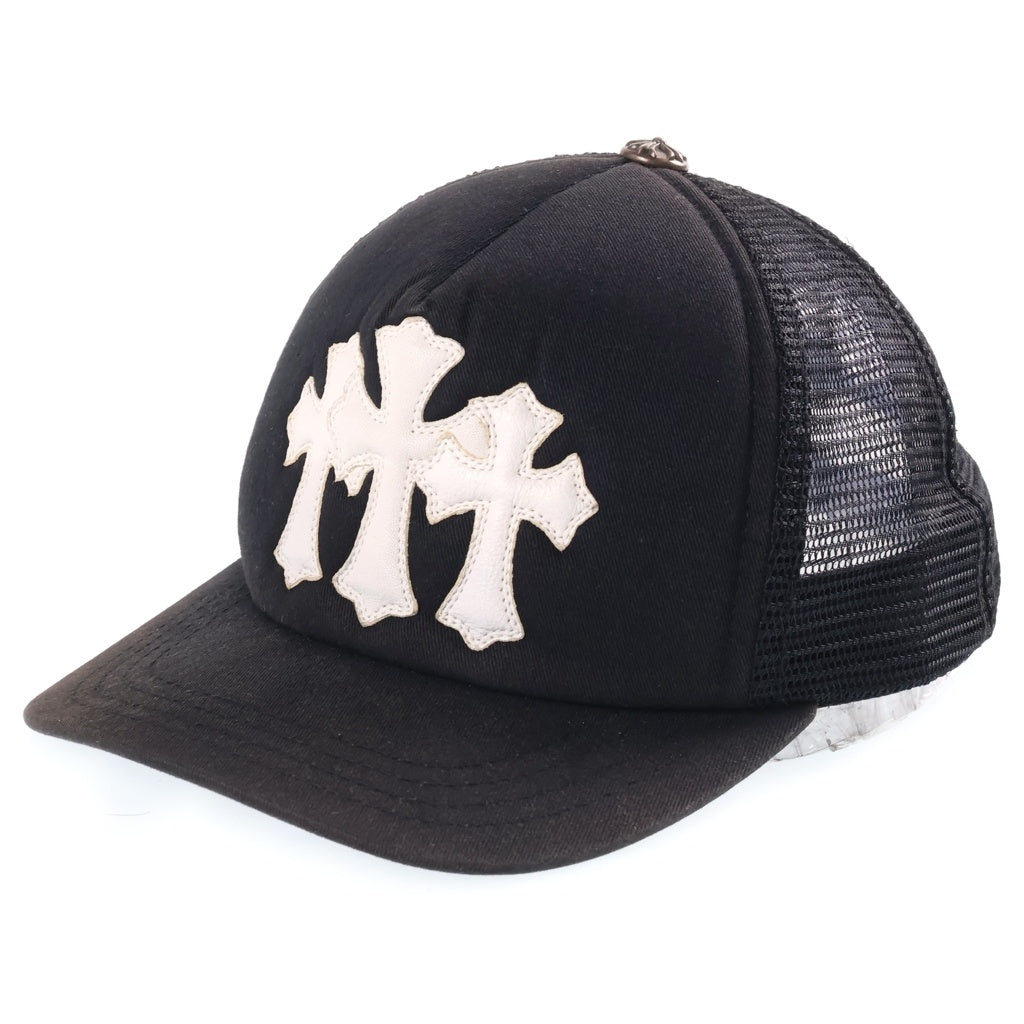 CHROME HEARTS(クロムハーツ) TRUCKER CAP トラッカーキャップ 3セメタリーハラコレザーパッチメッシュキャップ帽子 ブラック/ホワイト
