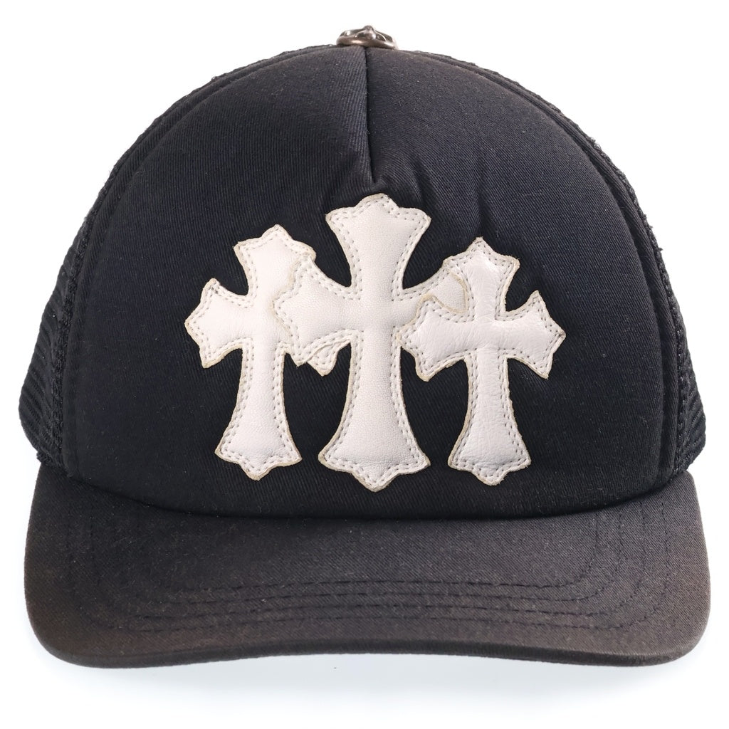 CHROME HEARTS(クロムハーツ) TRUCKER CAP トラッカーキャップ 3セメタリーハラコレザーパッチメッシュキャップ帽子 ブラック/ホワイト
