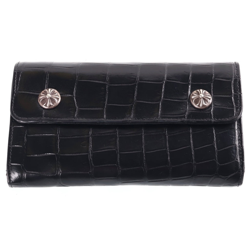 CHROME HEARTS(クロムハーツ) WAVE ALLIGATOR ウェーブアリゲーター クロスボールボタンレザーウォレット 長財布 ブラック
