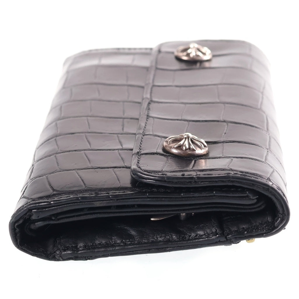 CHROME HEARTS(クロムハーツ) WAVE ALLIGATOR ウェーブアリゲーター クロスボールボタンレザーウォレット 長財布 ブラック