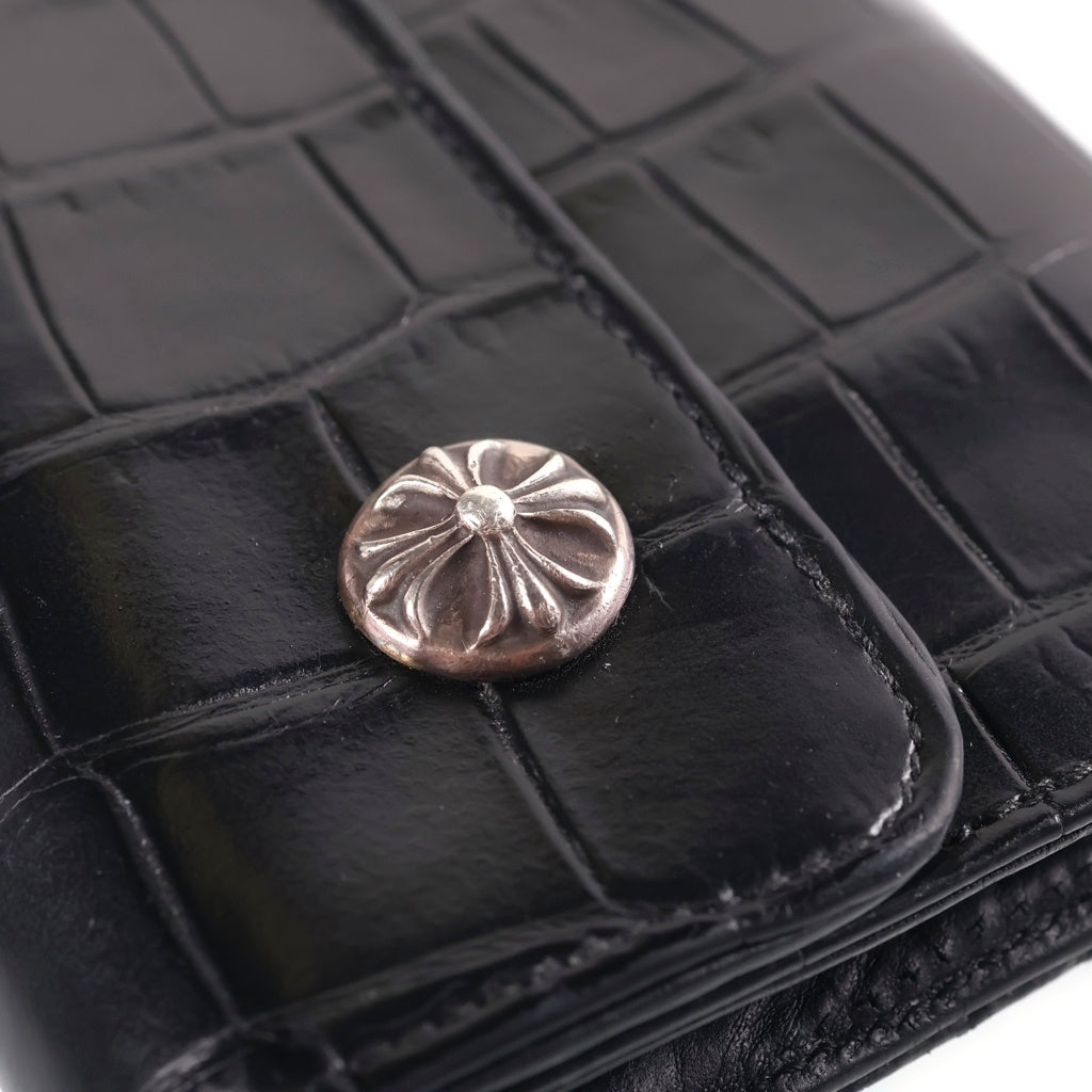 CHROME HEARTS(クロムハーツ) WAVE ALLIGATOR ウェーブアリゲーター クロスボールボタンレザーウォレット 長財布 ブラック